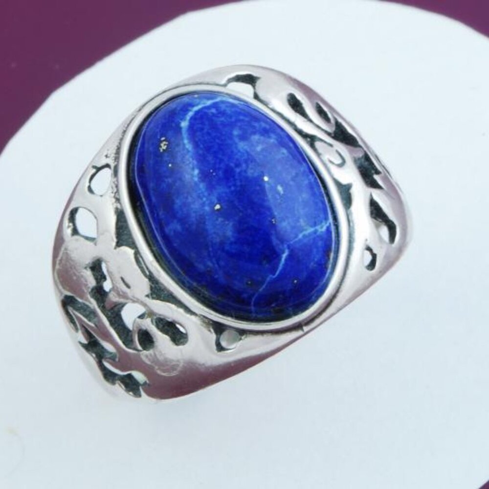 Blue Lapis Gemstone 925 Sterling Silver Ring Size 8